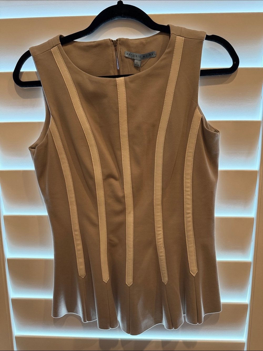 ANTONIO MELANI Grey Shirt with Cream Vertical Panels